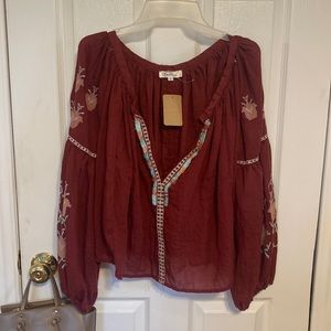 YEANZIJUN GORGEOUS BURGUNDY BOHO TOP
